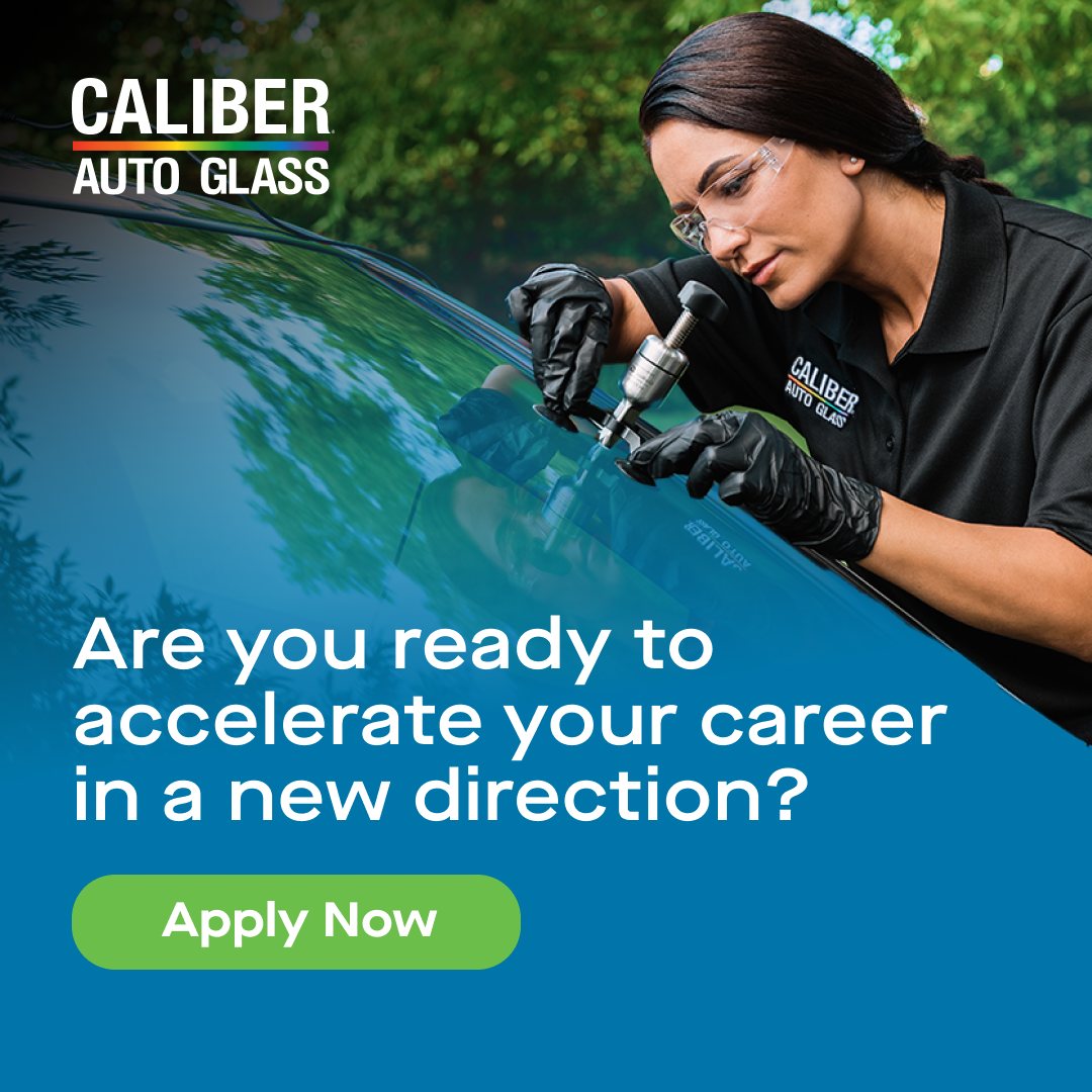 Caliber Auto Glass recruiting Facebook post, blue brand treatment