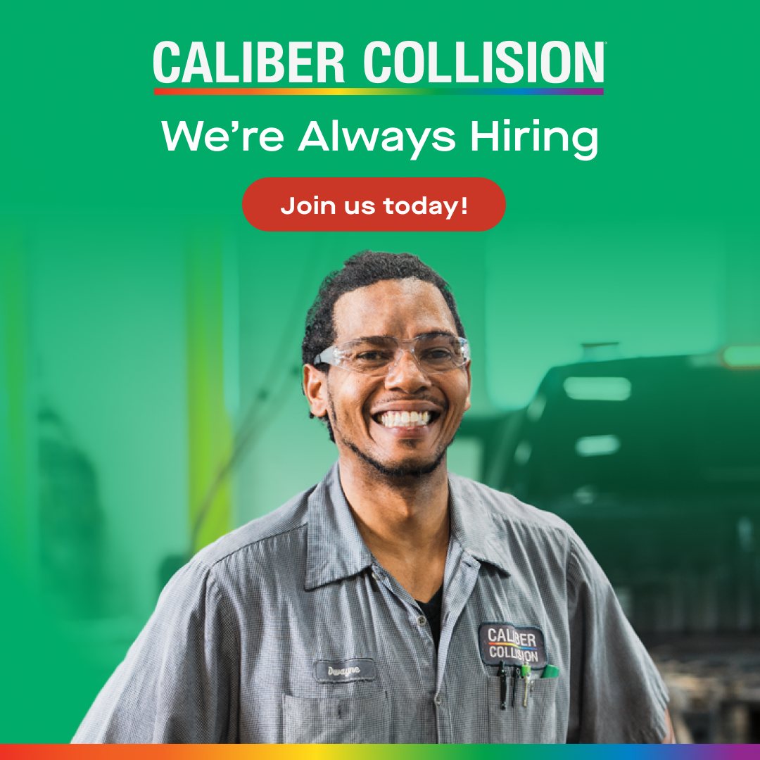 Caliber Collision hiring Facebook post, green brand treatment
