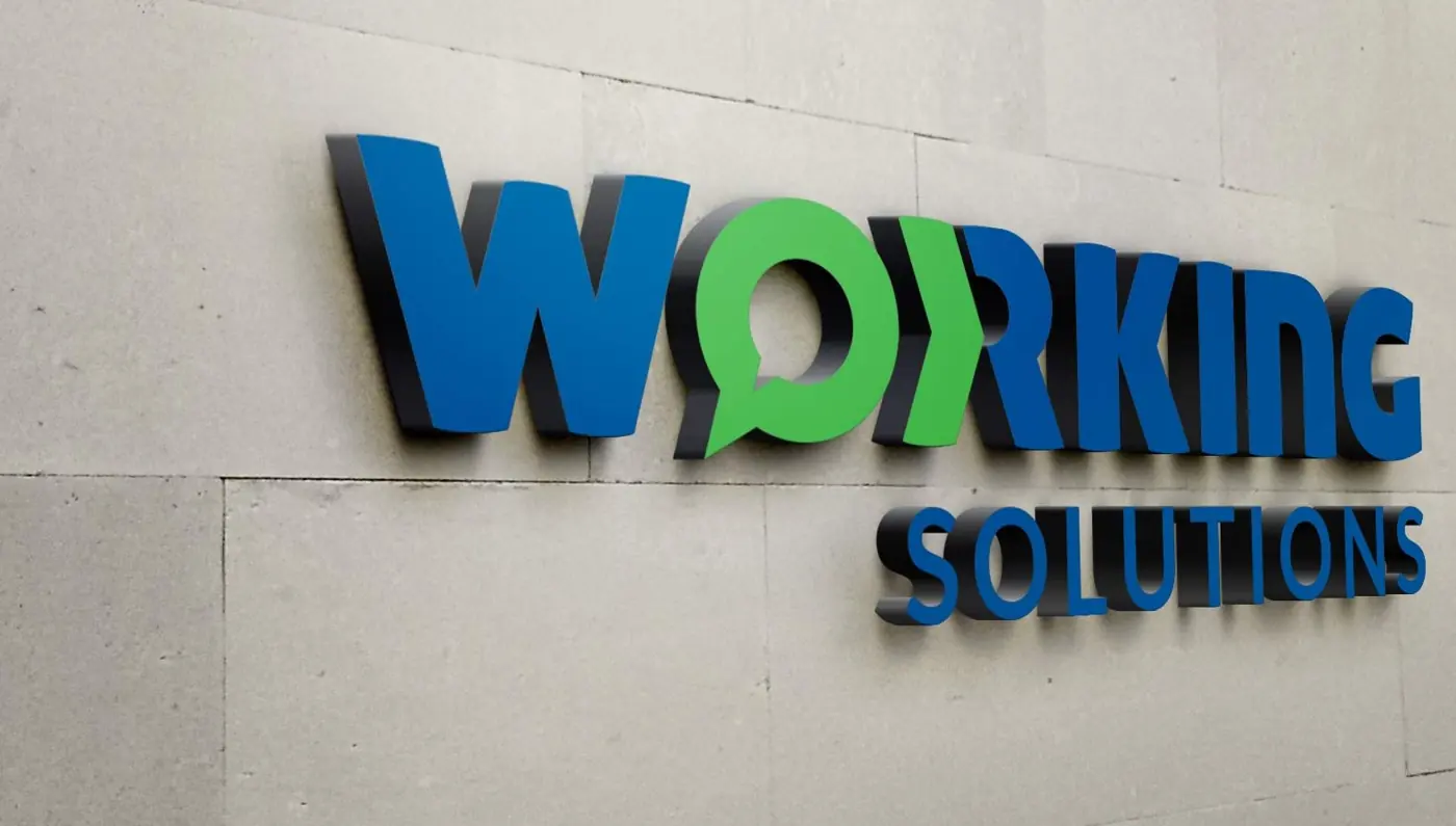 Dimensional logo signage on an office wall