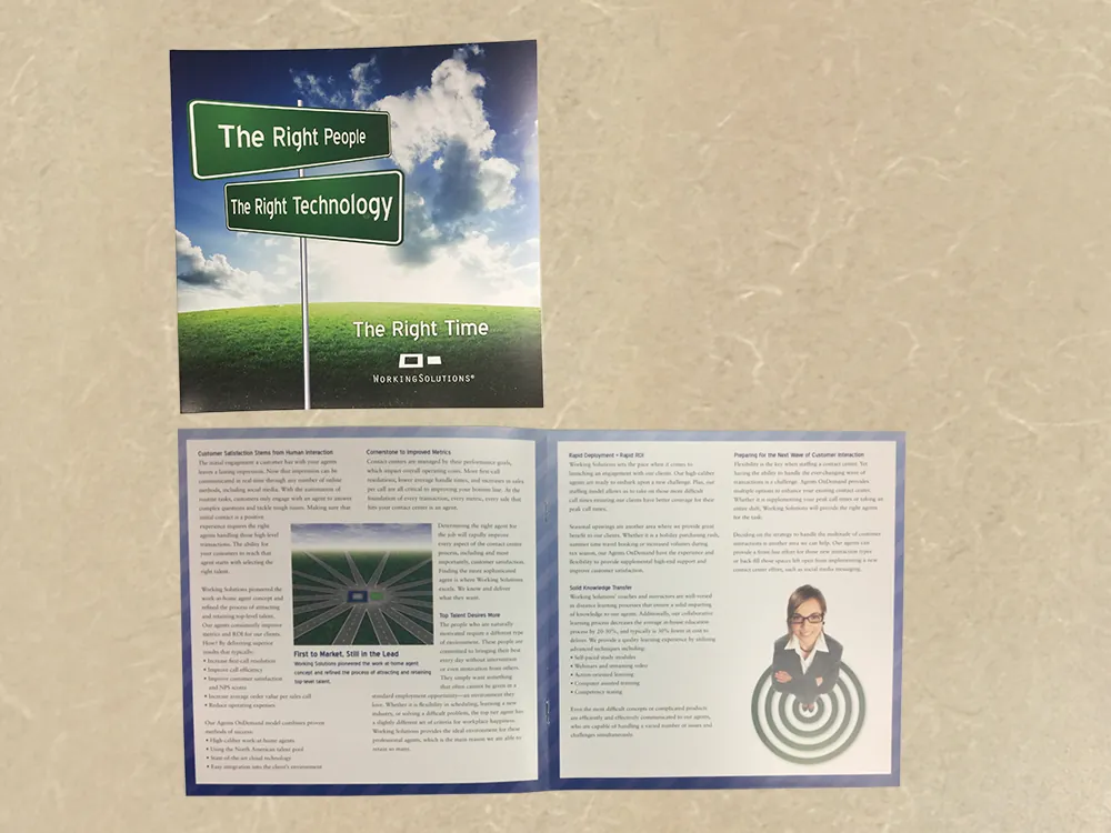 Old booklet with road signs reading 'The Right People' and 'The Right Technology'