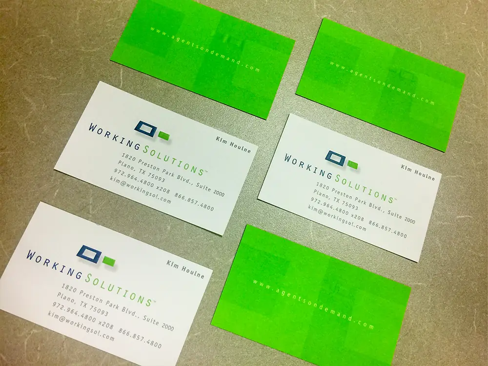 Old business cards in white and bright green
