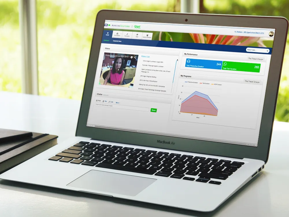 Vyne agent dashboard shown on a laptop